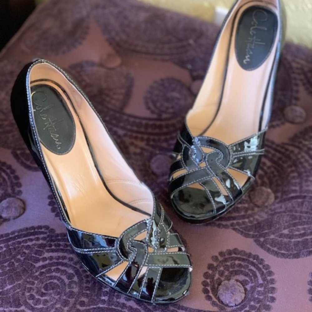 Cole Haan Black Patent Leather Peep Toe